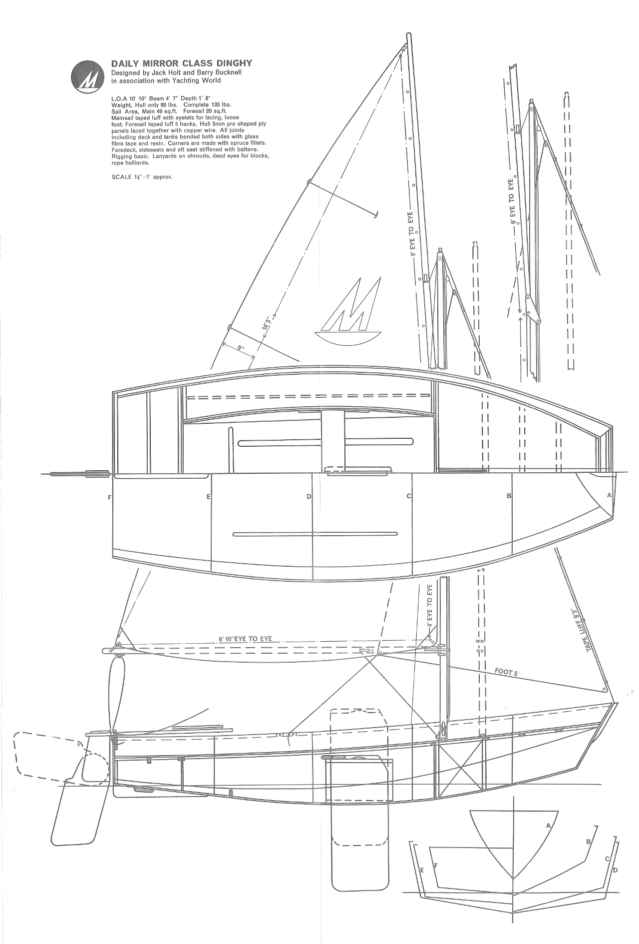 A technical specification drawing of a Mirror dinghy dating to around 1963
