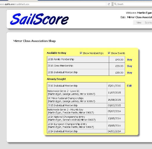 A screenshot of the MCA 'shop' on SailScore