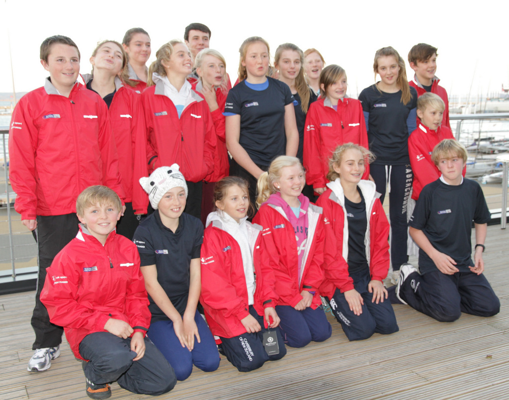 RYA National Junior Mirror squad in their red squad jackets