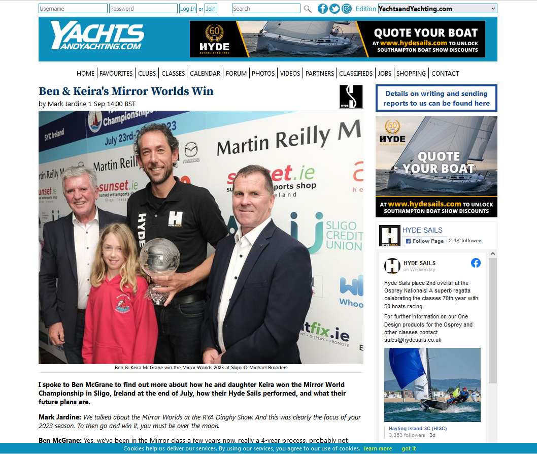 Screen shot of the start of the interview on the Yachts & Yachting website