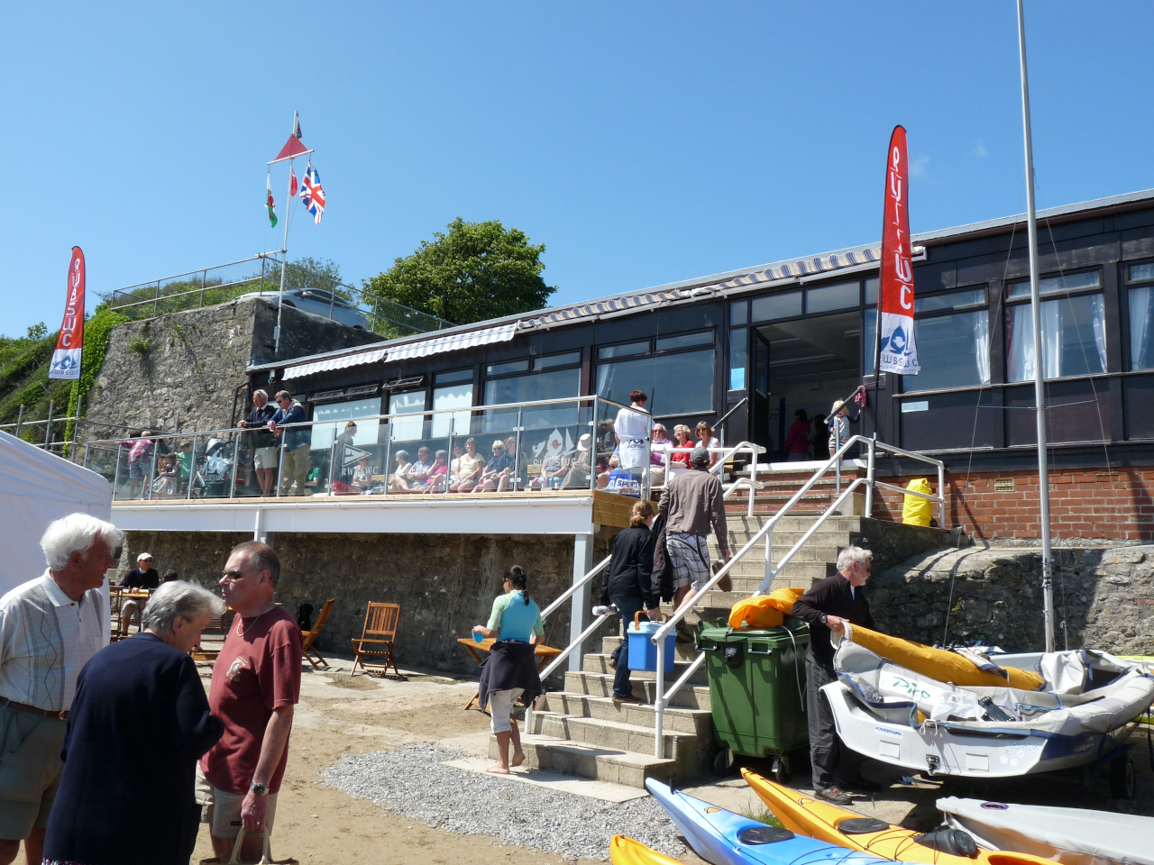 A sailing club clubhouse on a sunny day